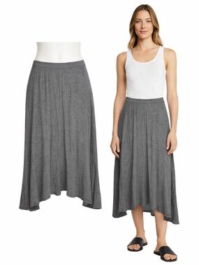 Tibi | Gray Ribbed Knit Midi Skirt | Soft Stretch | Flowy Hem | Size 4